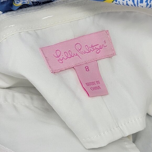 Lilly Pulitzer Strapless Dress Empire Waist Franco Butterfly Blue / Yellow Sz 8 - Picture 5 of 6